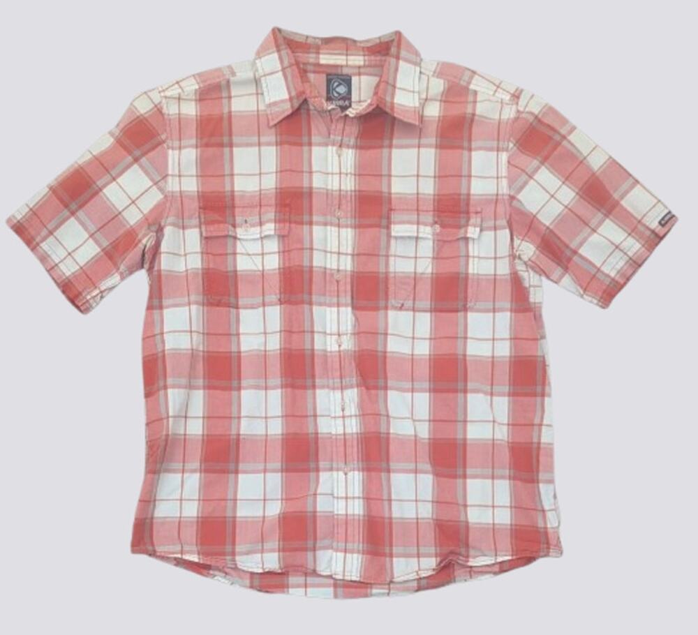 KIRRA Mens Short Sleeve 100% Cotton Plaid Check Button Front Shirt Size Large